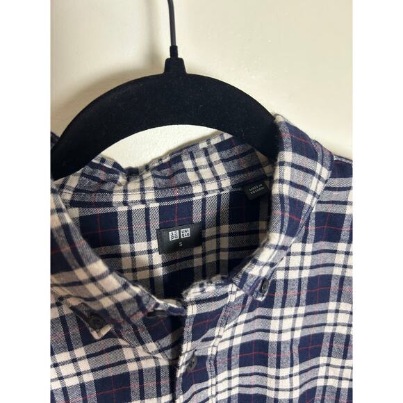 Uniqlo Men's Flannel Checked Long Sleeve Shirt Size Small Blue Plaid - Picture 3 of 8